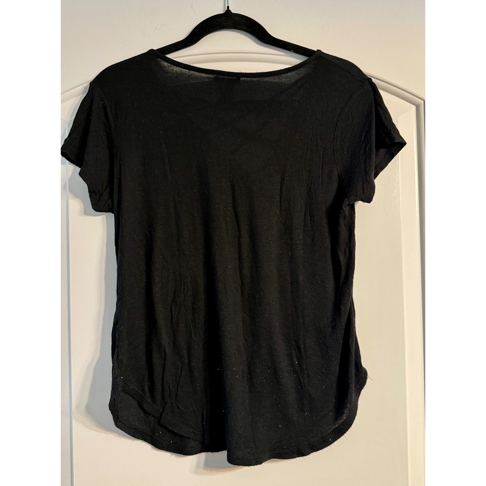rue21 Lattice V-Neck Top Medium Black Short Sleeve Strappy Tee Grunge Edgy - Picture 5 of 6